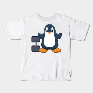 Penguin Bodybuilding Dumbbell Kids T-Shirt